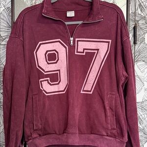No Boundaries Maroon Quarter-Zip Pullover with Pink '97' Graphic